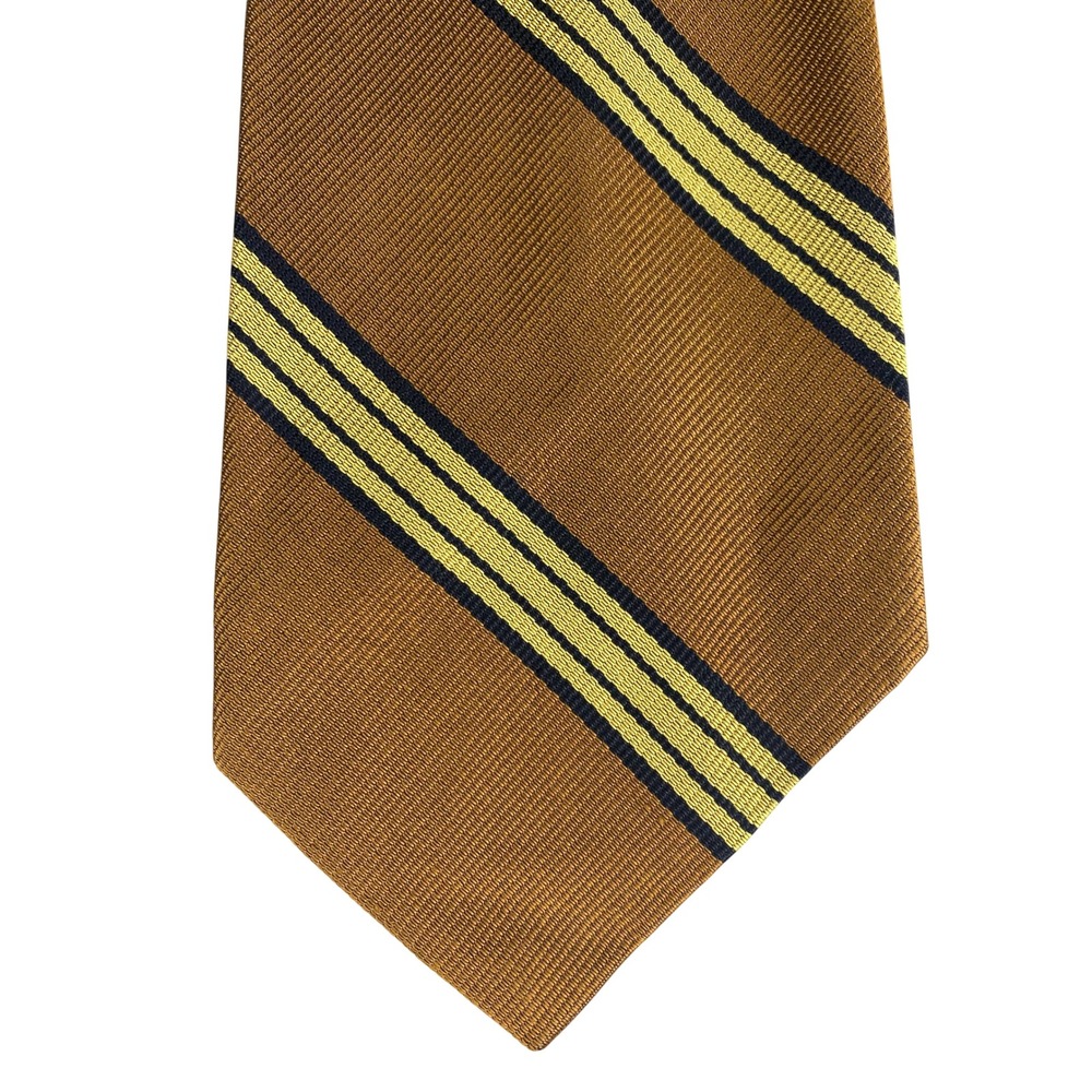 VTG Filling's Lancaster Tie Mens Brown Gold Navy Repp Stripe 70s Wide 53.5x4